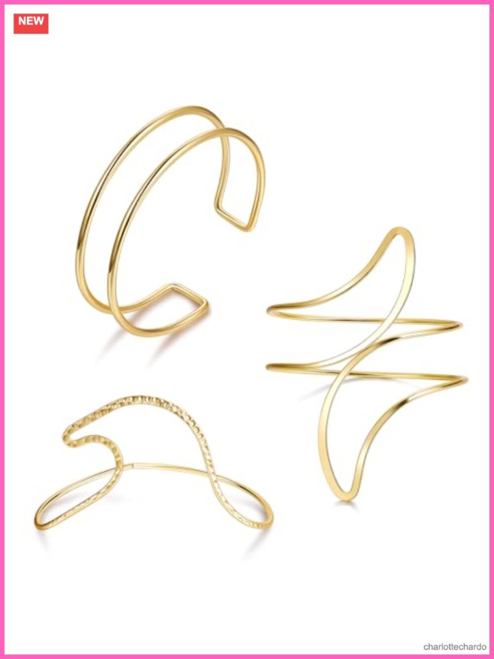3Pc Arm Cuff Bracelet Set for Women Gold Silver Adjustable